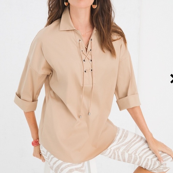 Chico's | Tops | Chicos Tieneck Poplin Dolman Popover Size 4
